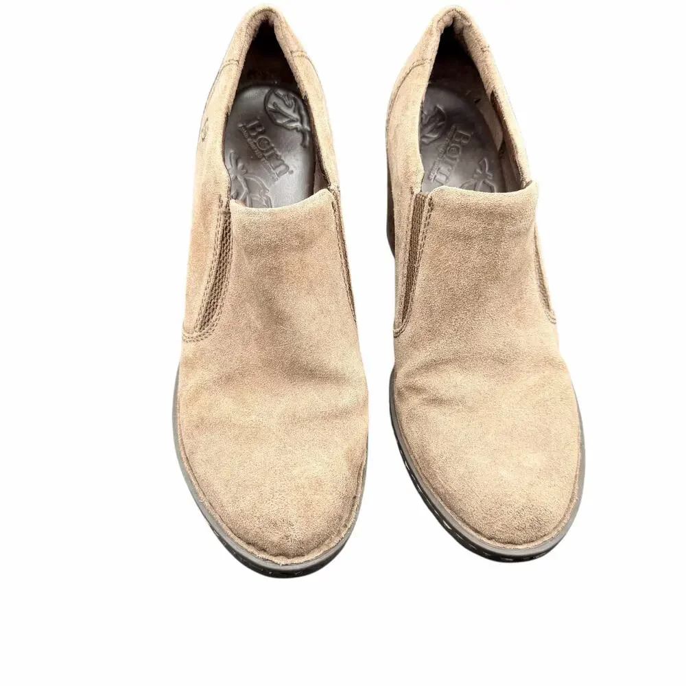 Born Suede Slip On Shootie Booties Women’s 8 Taupe Block Heel Comfort